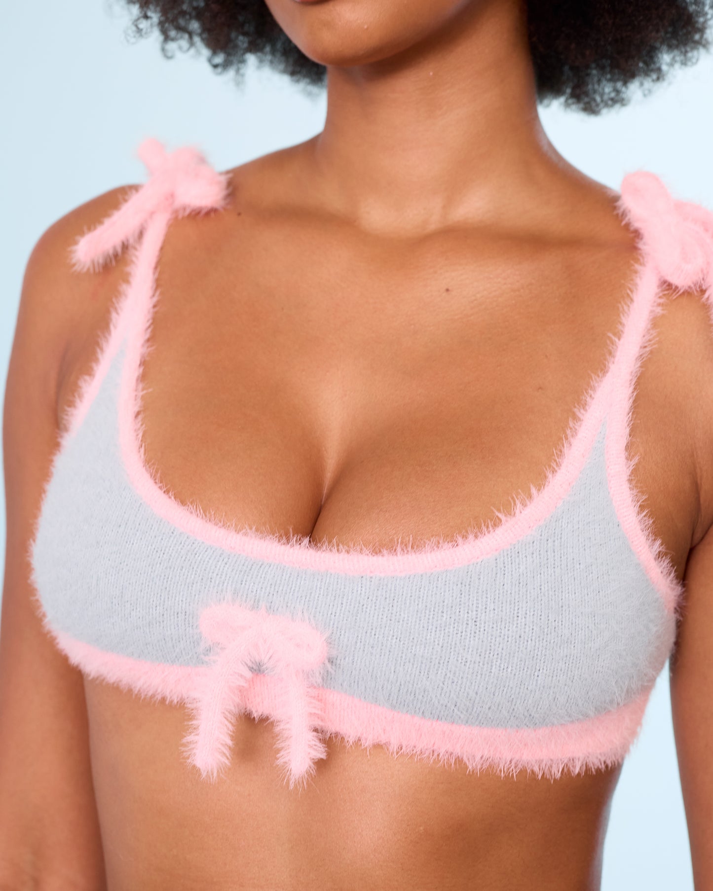 Fuzzy Bralette & Pant Set in Blue