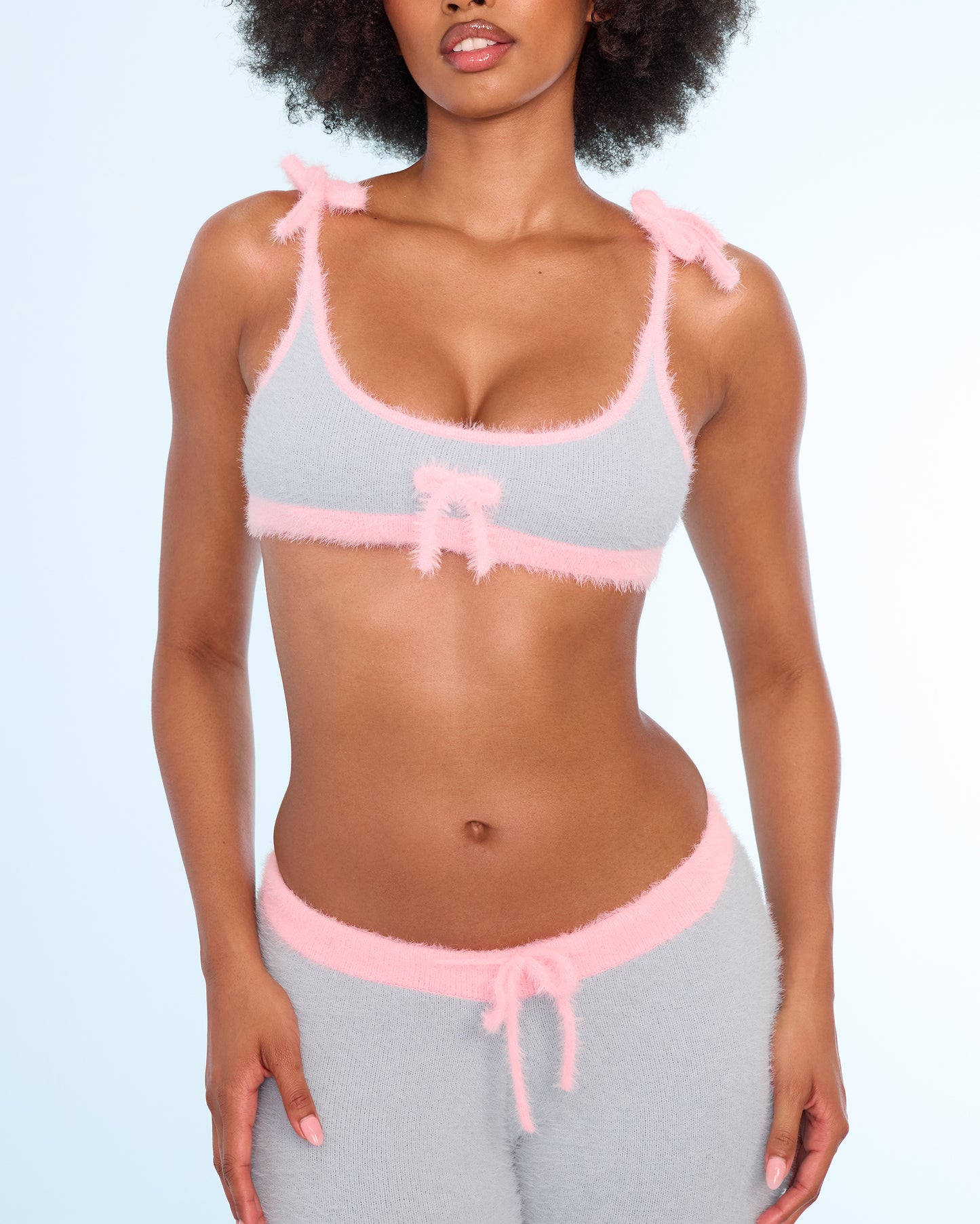 Fuzzy Bralette & Pant Set in Blue