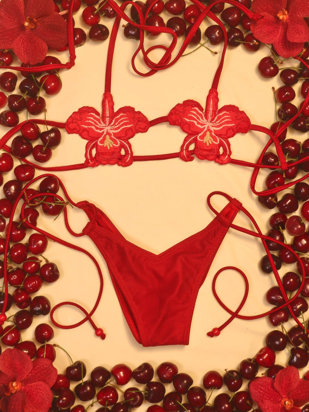 Orchid V-kini Set in Red-Orchid V-kini Set in Red