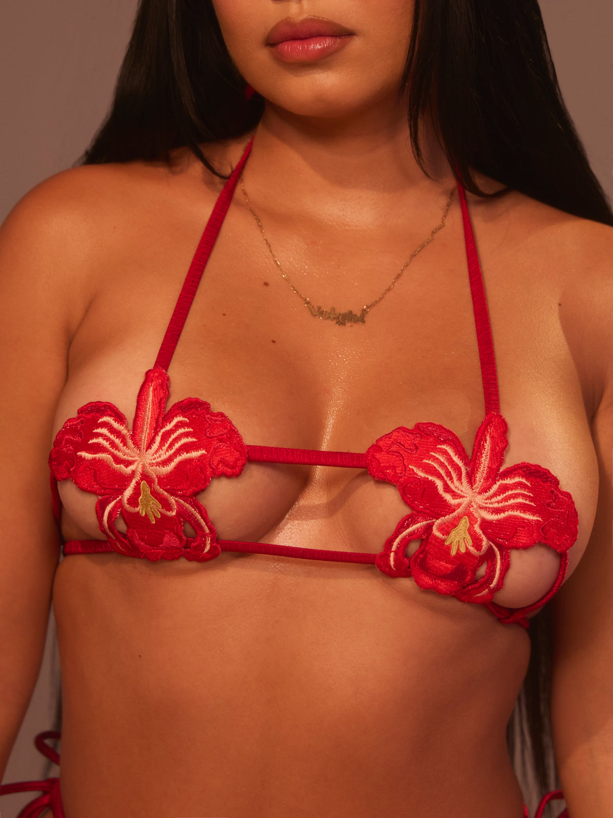 Orchid V-kini Set in Red-Orchid V-kini Set in Red