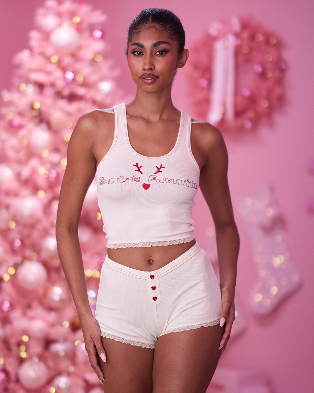 Santa's Favorite PJ Tank in Cream